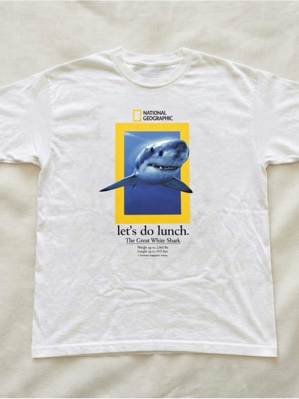 Gildan White Tee with Blue Shark and Yellow Frame